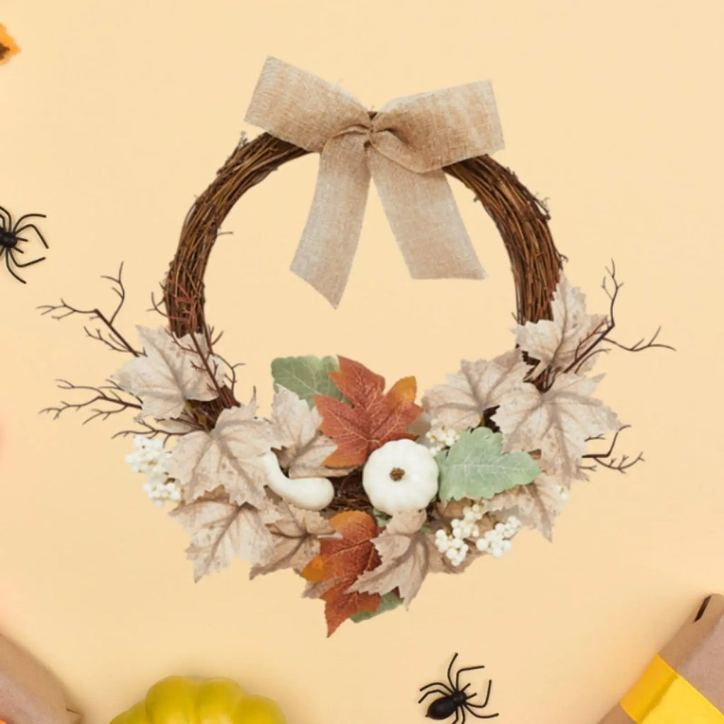Artificial Fall Wreath – Pumpkin & Maple Leaves Farmhouse Decor