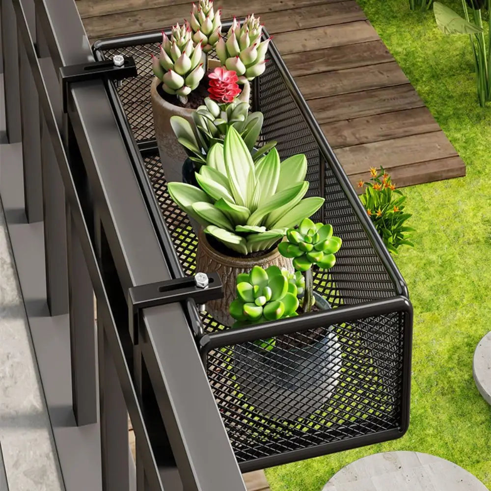 Iron Hanging Flower Pot Stand – Balcony Railing Rack