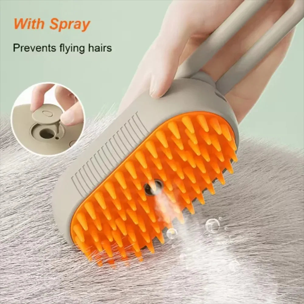 Cat Steam Spray Grooming Brush – Folding Massage & Deshedding Comb