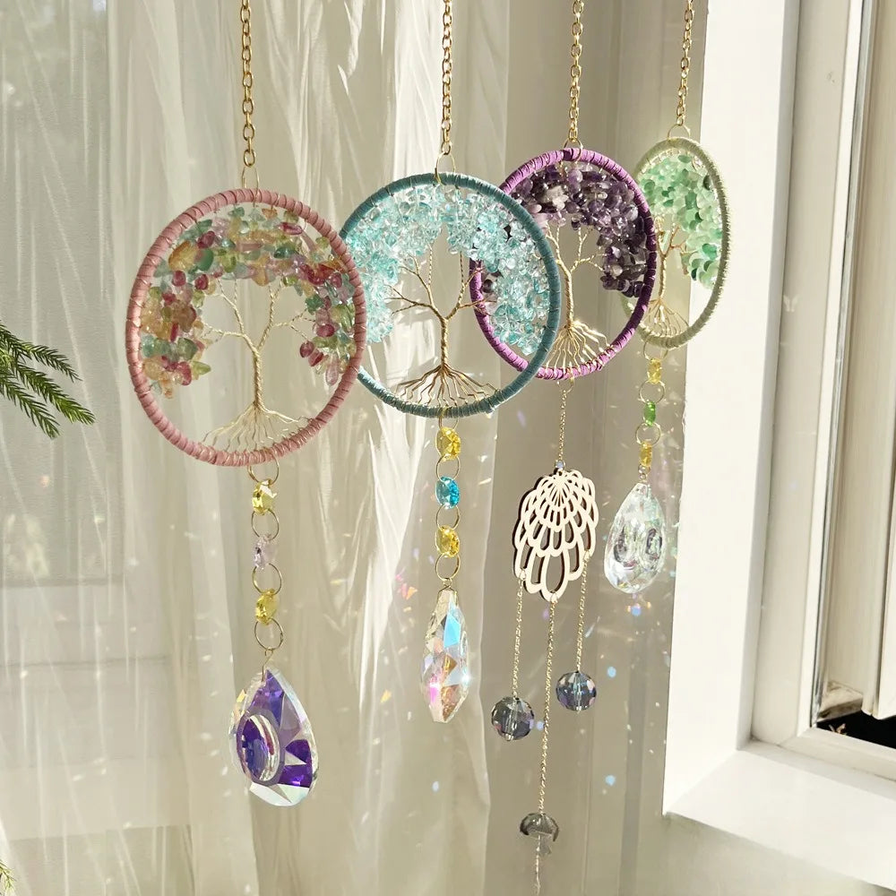 Tree of Life Crystal Suncatcher | Rainbow Prism Window Decor