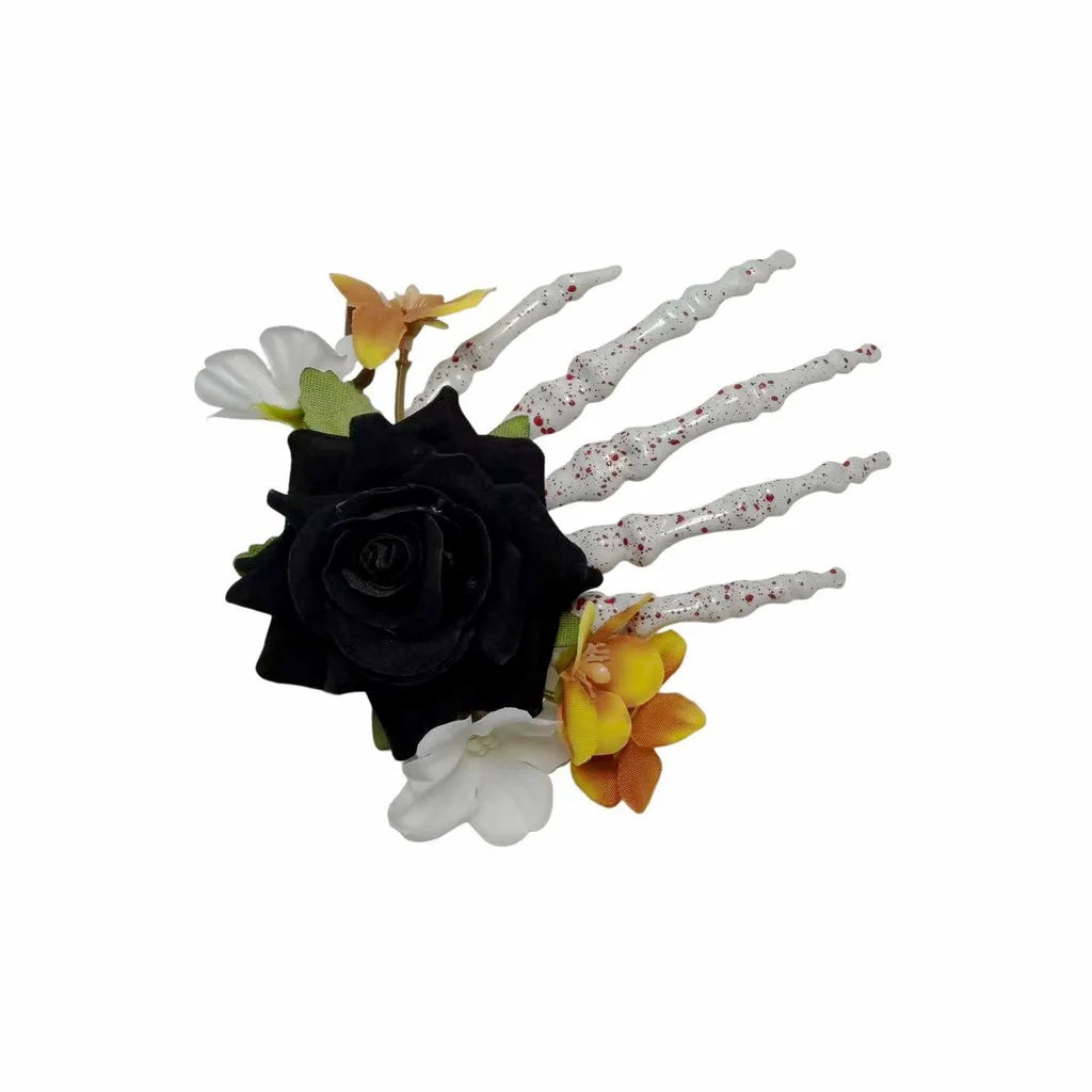 Skeleton Claw Rose Hair Clip – Gothic Halloween Headwear