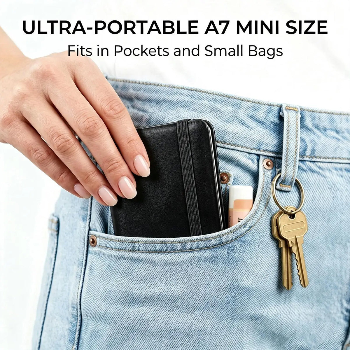 Mini A7 Pocket Notebook – PU Leather Diary with Pen Holder