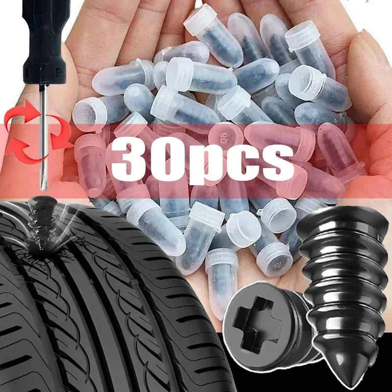 Vacuum Tire Repair Nail Kit 10/30Pcs – Glue-Free Rubber Plugs
