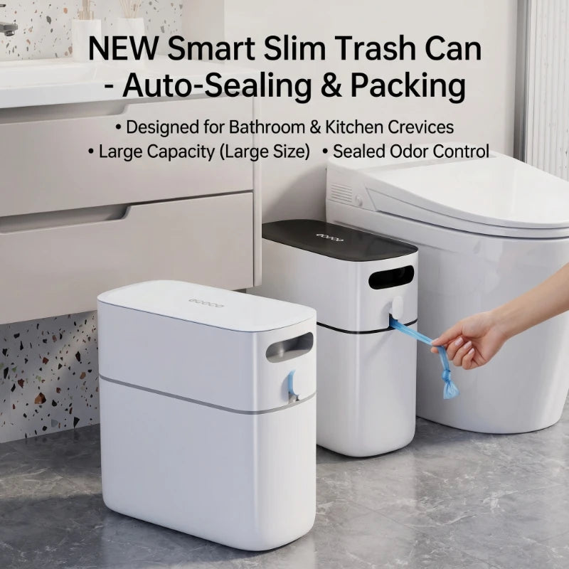 Slim One-Touch Odor-Proof Trash Can – 8L Space-Saving Bin
