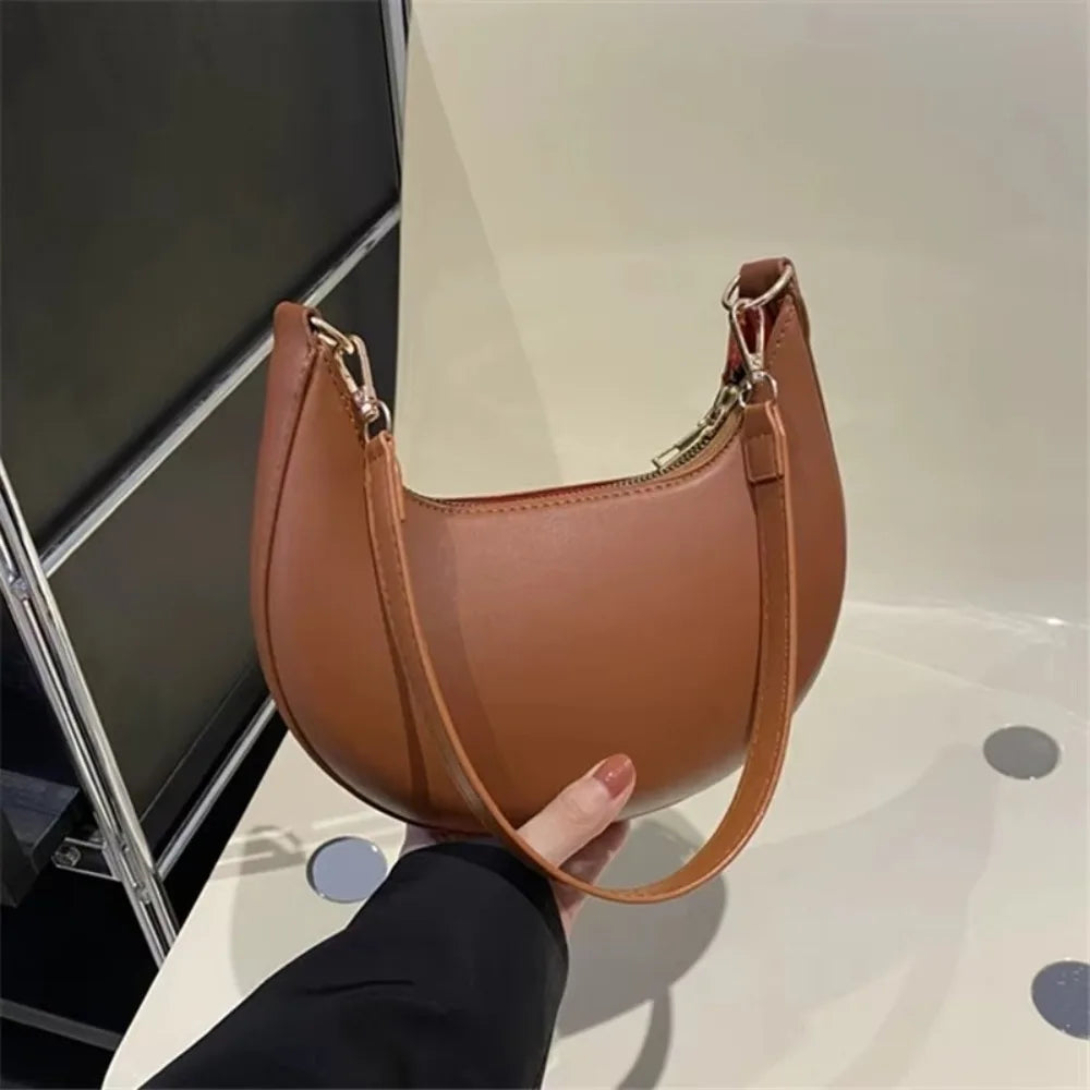 Women's PU Leather Moon-Shaped Shoulder Tote Bag | Large Capacity