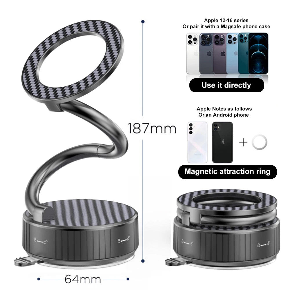 MagSafe Magnetic Car Phone Mount – 360° Suction Cup Holder