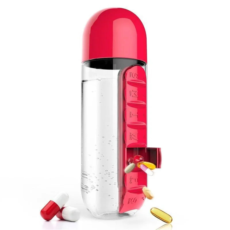 2-in-1 Water Bottle & Pill Organizer – BPA-Free Sports Bottle