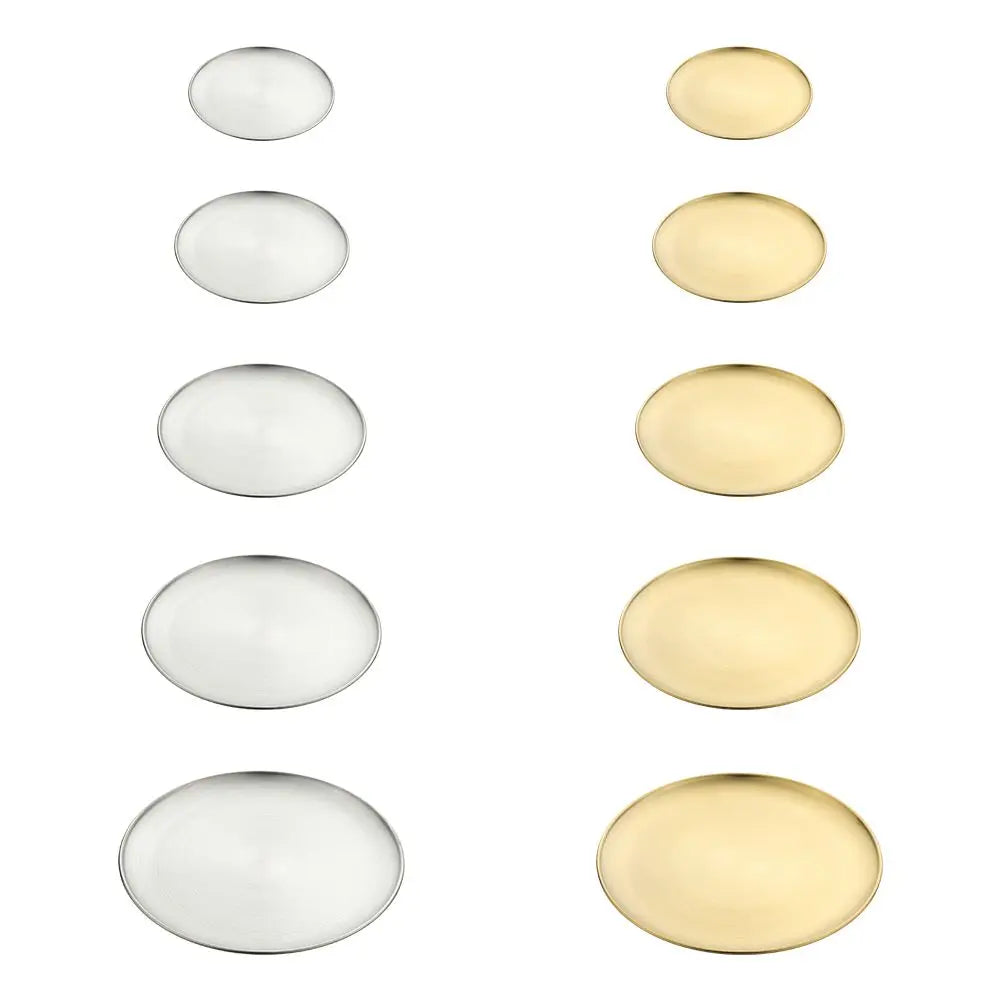 Stainless Steel Round Shallow Tray – Gold & Silver | 14–26cm