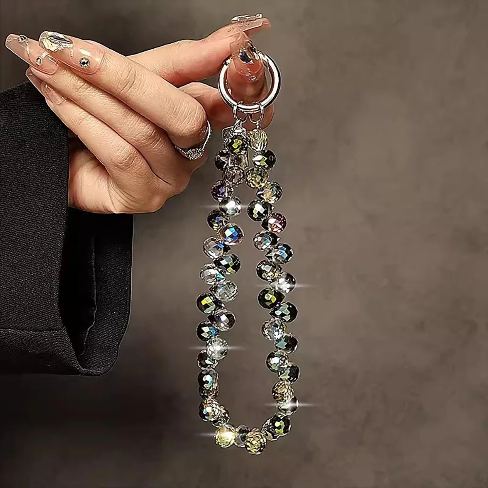 Crystal Rhinestone Bead Phone Wrist Strap Lanyard Keychain