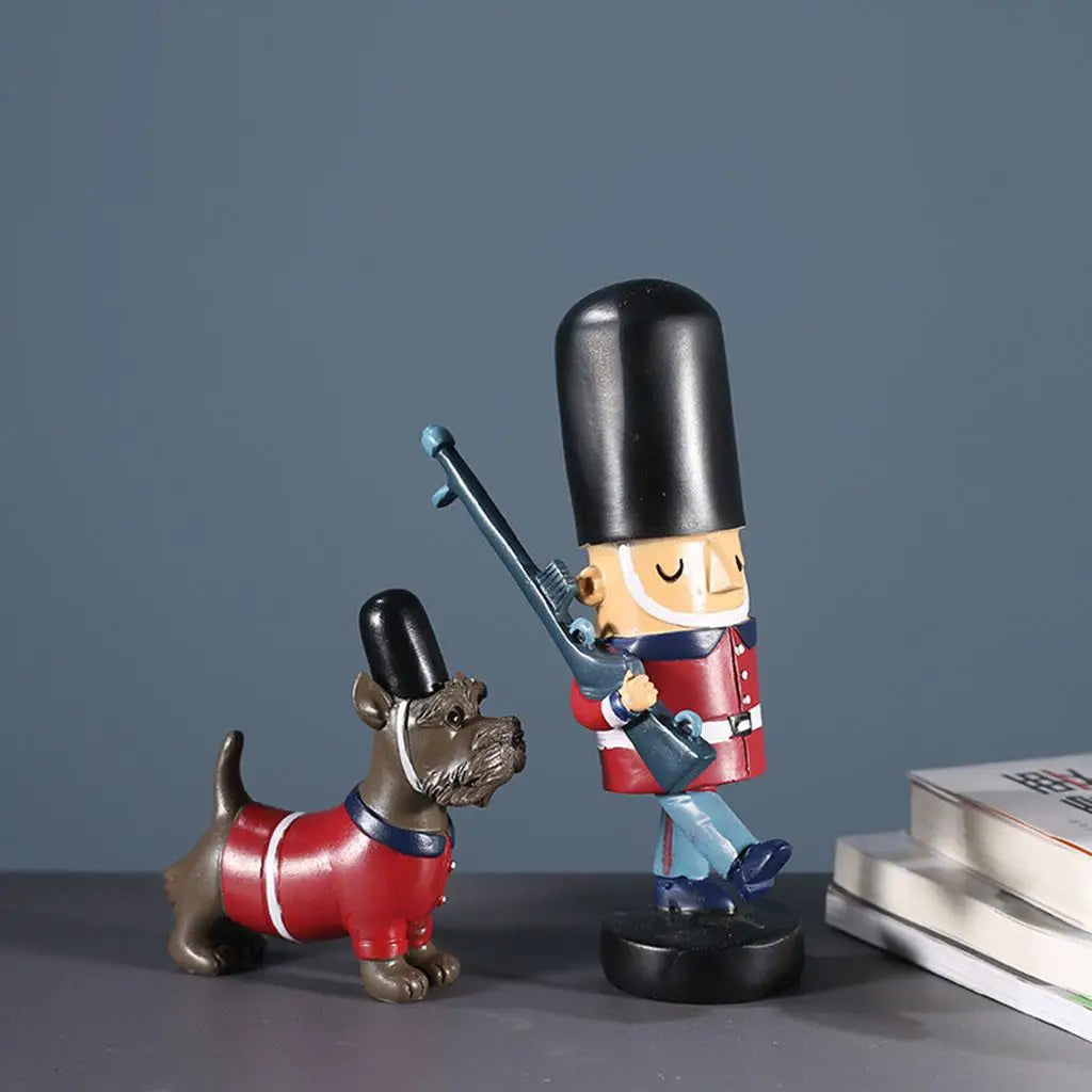 Wooden Nutcracker Soldier & Dog Christmas Decoration Set