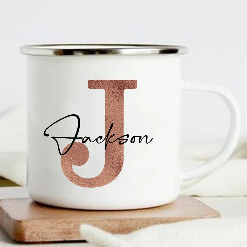 Personalized Initial & Name Enamel Mug – Wedding & Party Gift