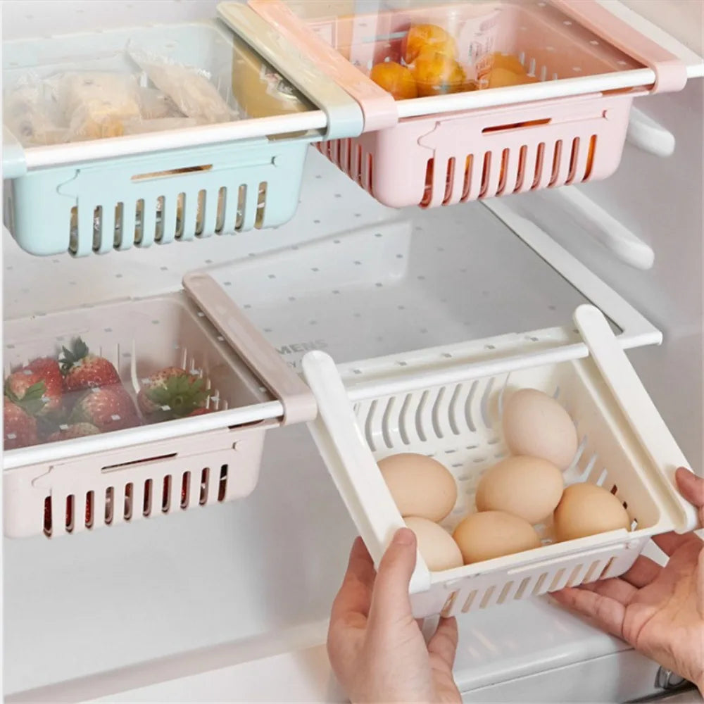 Retractable Refrigerator Storage Box & Egg Organizer Rack