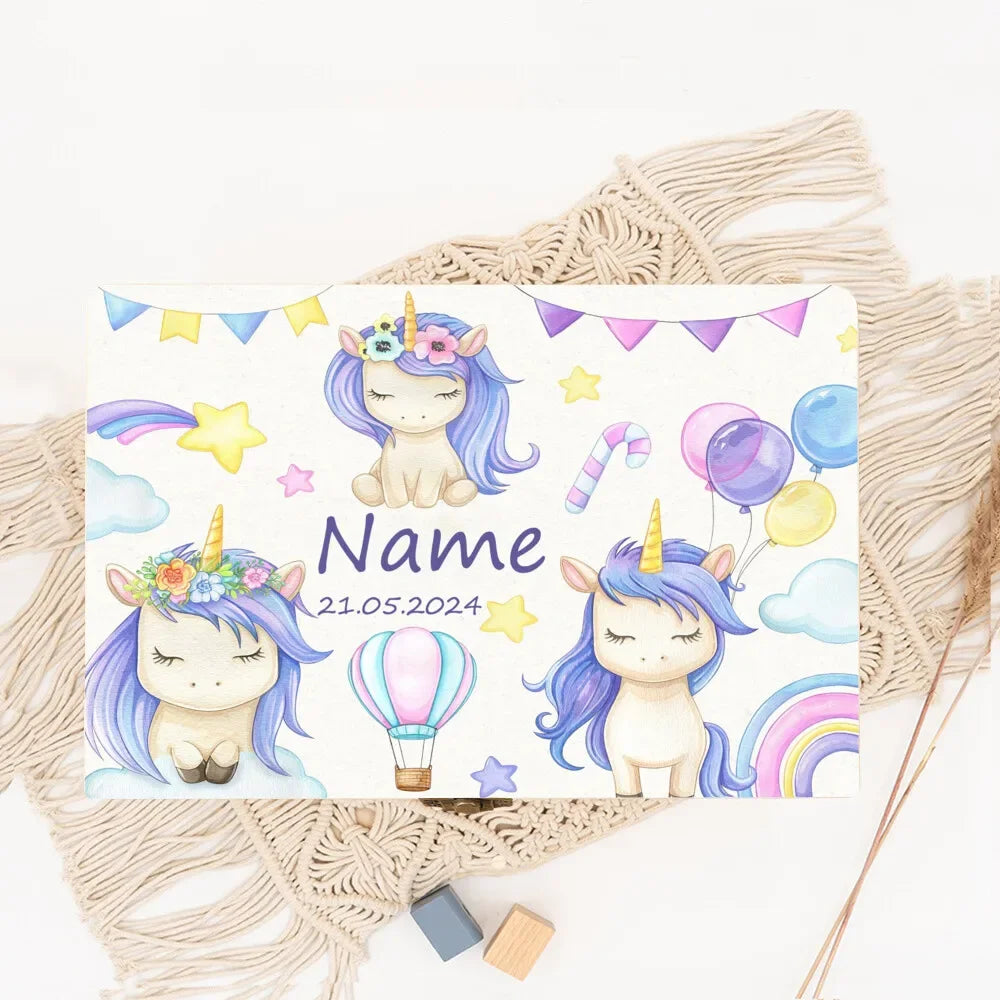Personalized Unicorn Wooden Baby Memory Keepsake Box
