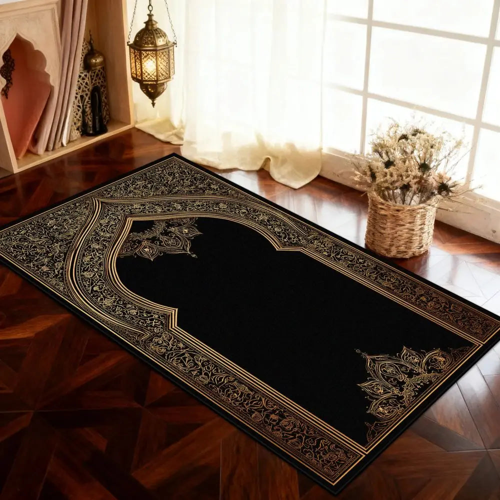 Black Prayer Mat & Washable Floor Rug – Modern Home Décor