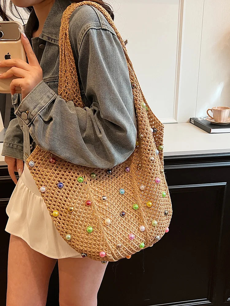 Handmade Knitted Woven Crossbody Bucket Handbag for Women
