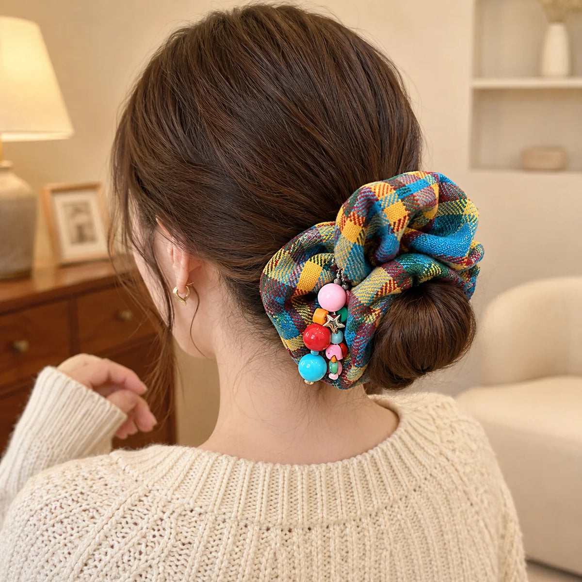 Rainbow Grid Hair Hoop – High Ponytail Headband for Women