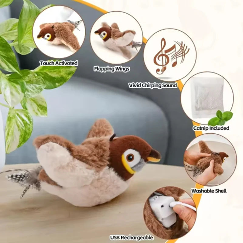 Plush Flapping Shaky Bird Cat Toy – Bite-Resistant Sparrow
