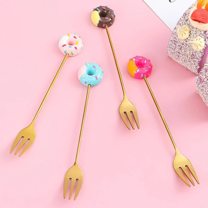 Stainless Steel Donut Cartoon Dessert Spoon & Fork
