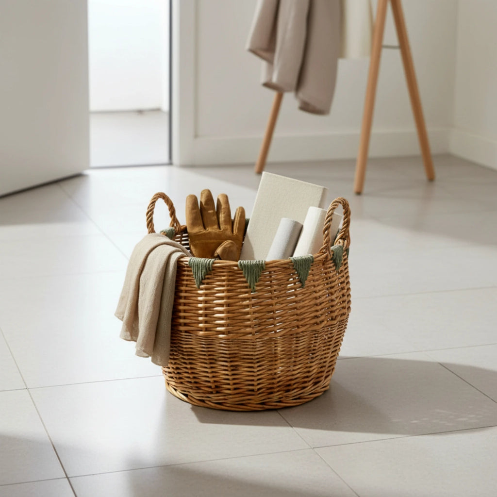 Handwoven Wicker Storage Basket with Handles | Tapered