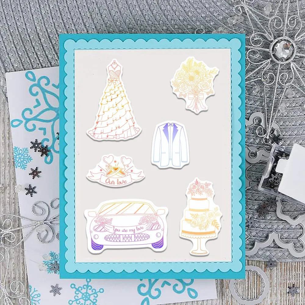 Wedding Cutting Dies & Clear Stamps Set | DIY Scrapbooking