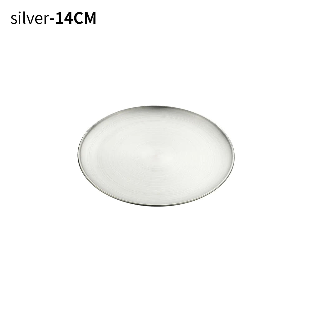 Stainless Steel Round Shallow Tray – Gold & Silver | 14–26cm