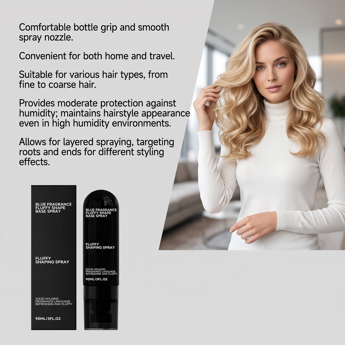 Fluffy Volume Hair Spray – Fine Mist Long-Lasting Hold 90ml