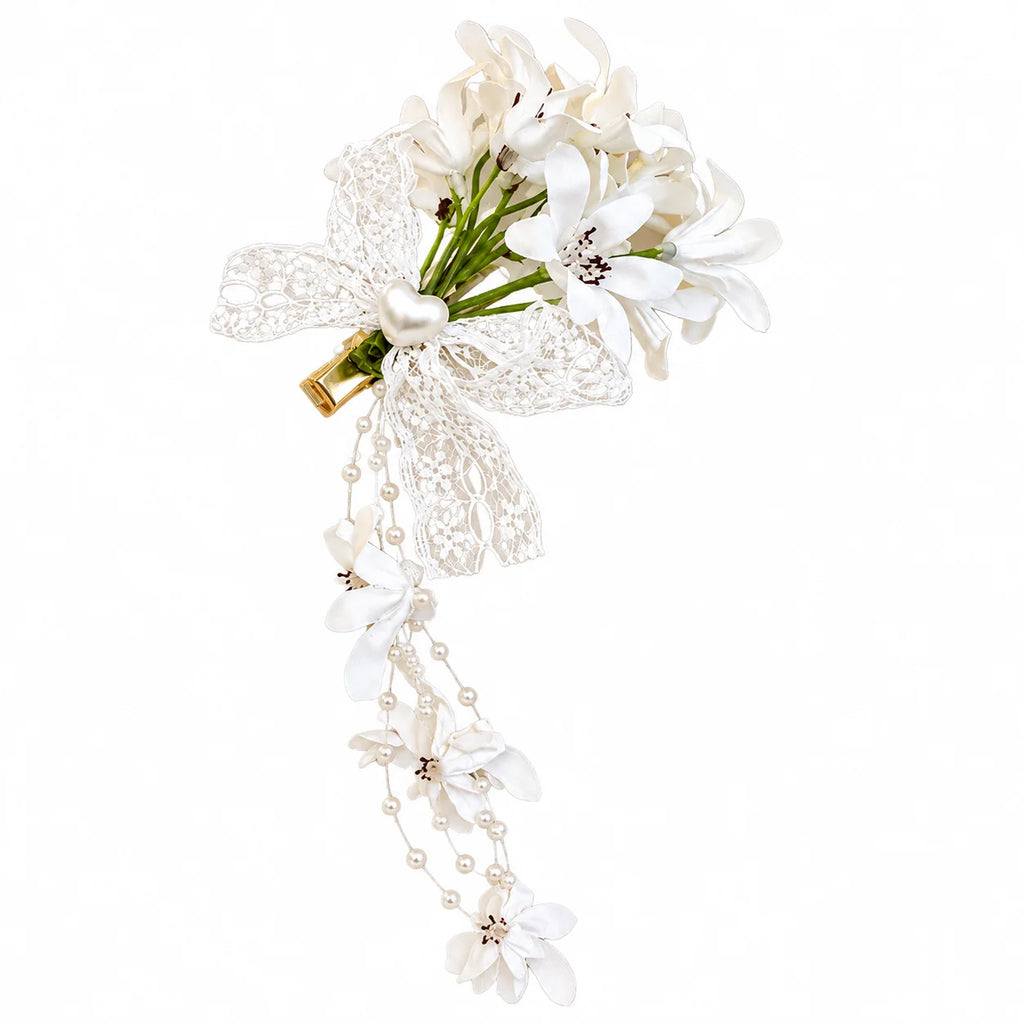 Lace Bow Flower Tassel Hair Clip – Floral Duckbill Hairpin