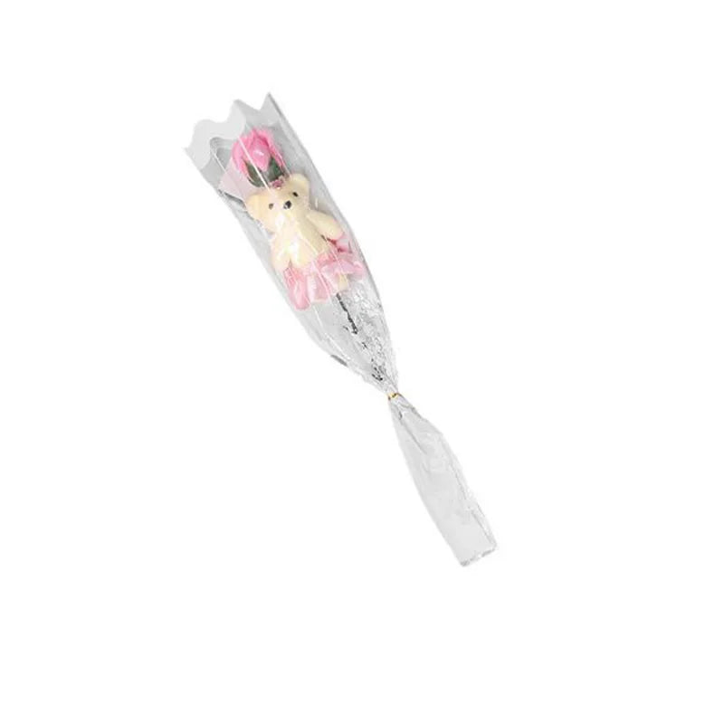 Soap Rose Bouquet with Teddy Bear – Artificial Flower Gift