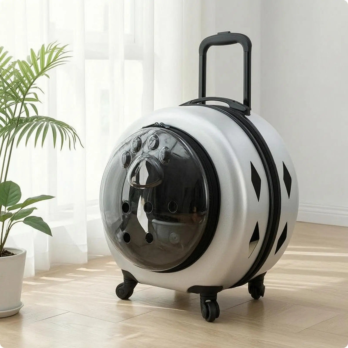 Wheeled Transparent Hard-Sided Pet Carrier Suitcase for Cats & Dogs