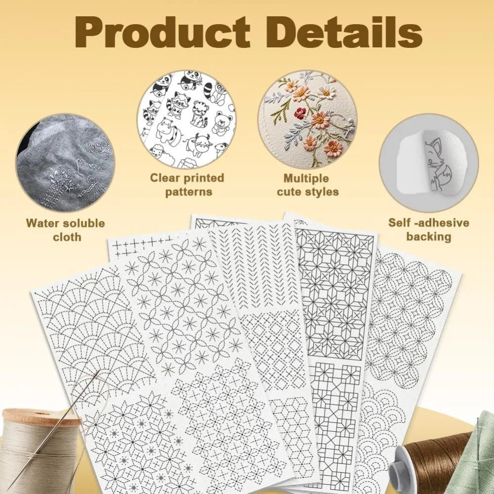 14-Pc Geometric Sashiko Water Soluble Embroidery Stabilizers