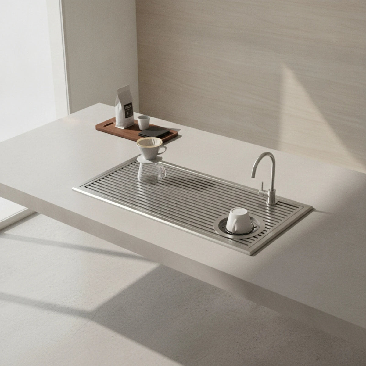 Stainless Steel Recessed Drip Tray with Drainage | Beverage Bar