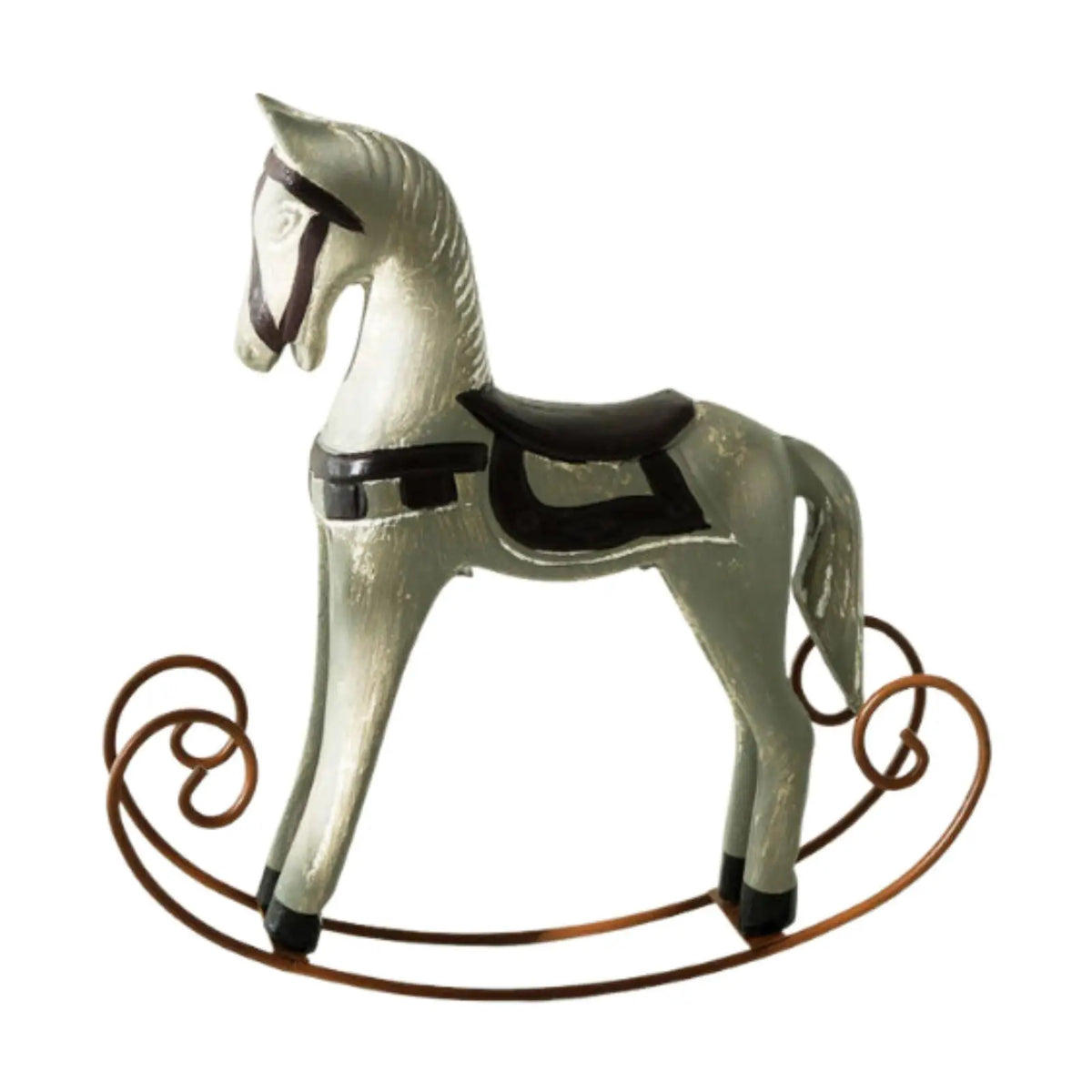 Wooden Rocking Horse Statue – Rustic Animal Figurine Decor