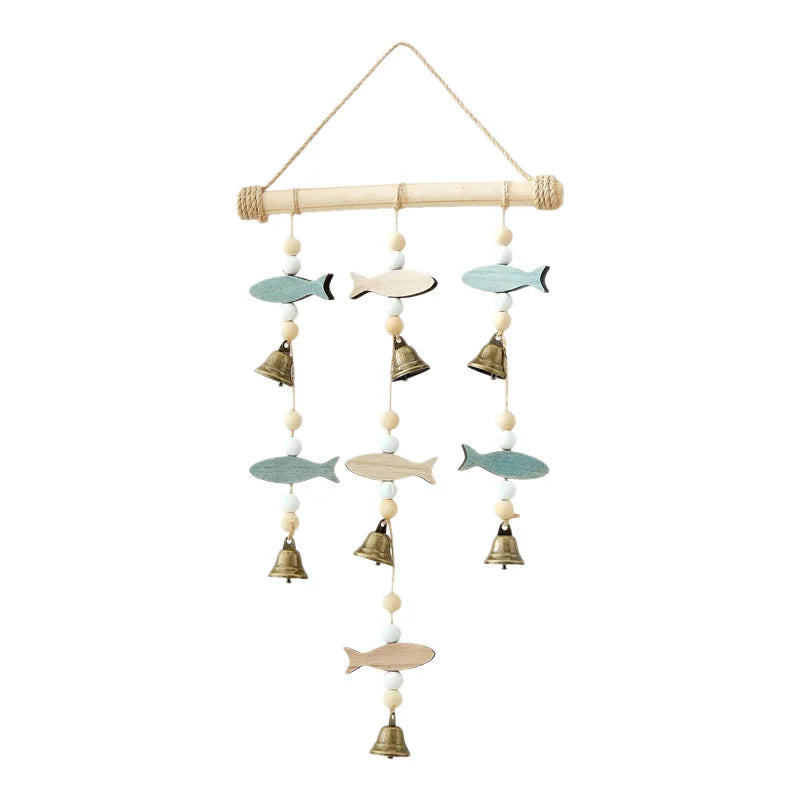 Mediterranean Fish Wind Chime – Wood & Hemp Rope Wall Decor