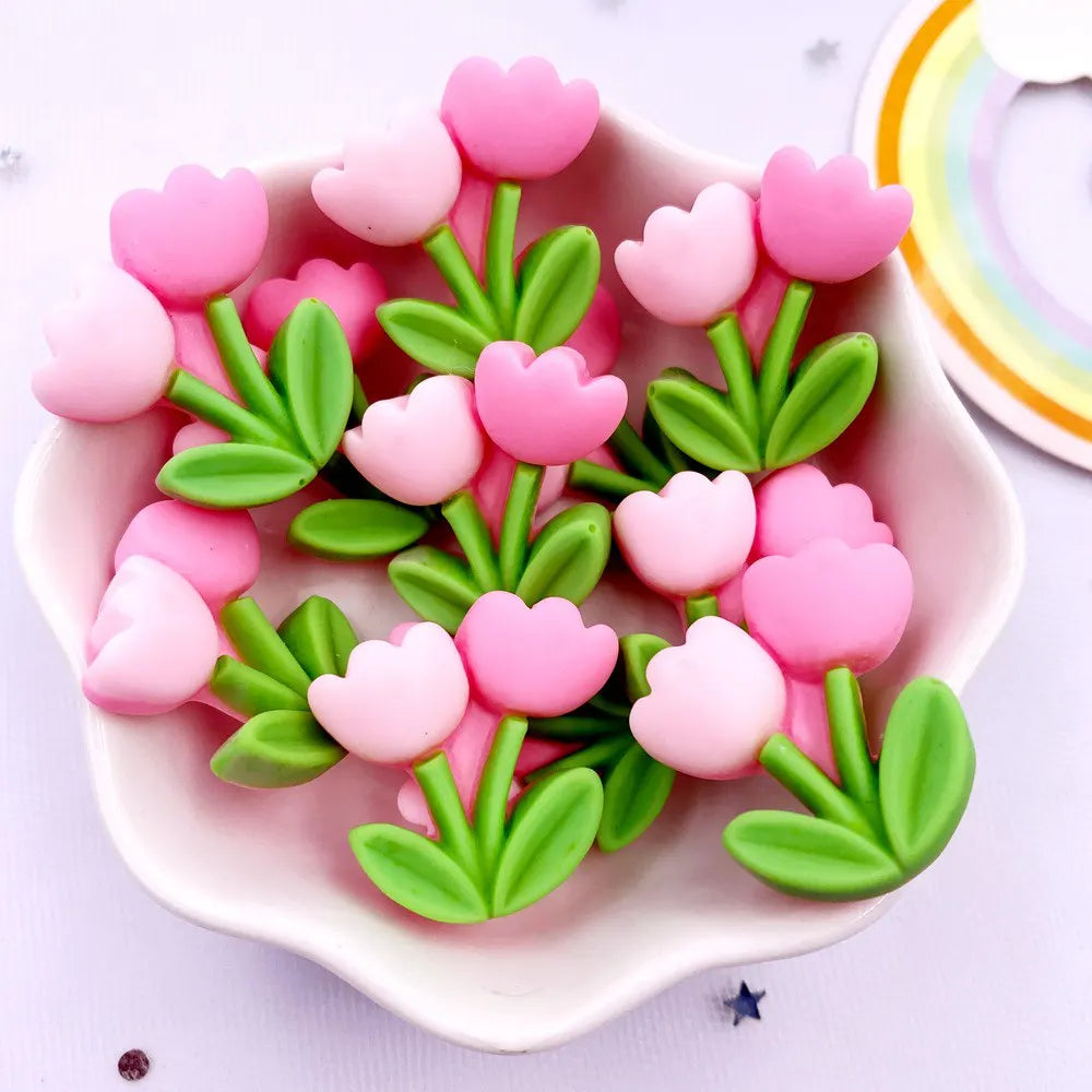 Kawaii Tulip Flatback Resin Figurines – 10PCS DIY Craft Decor