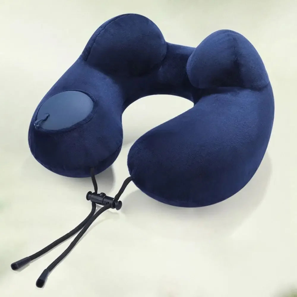 Inflatable U-Shape Travel Neck Pillow with Plush Cover & Bag