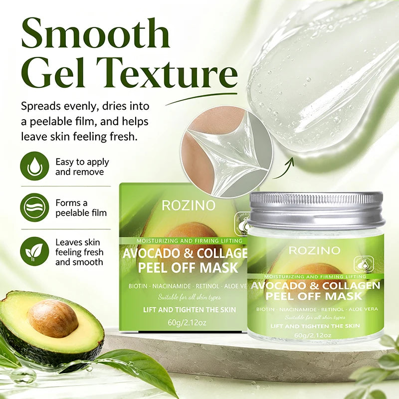ROZINO Avocado Collagen Peel-Off Face Mask 60g | Deep Cleanse