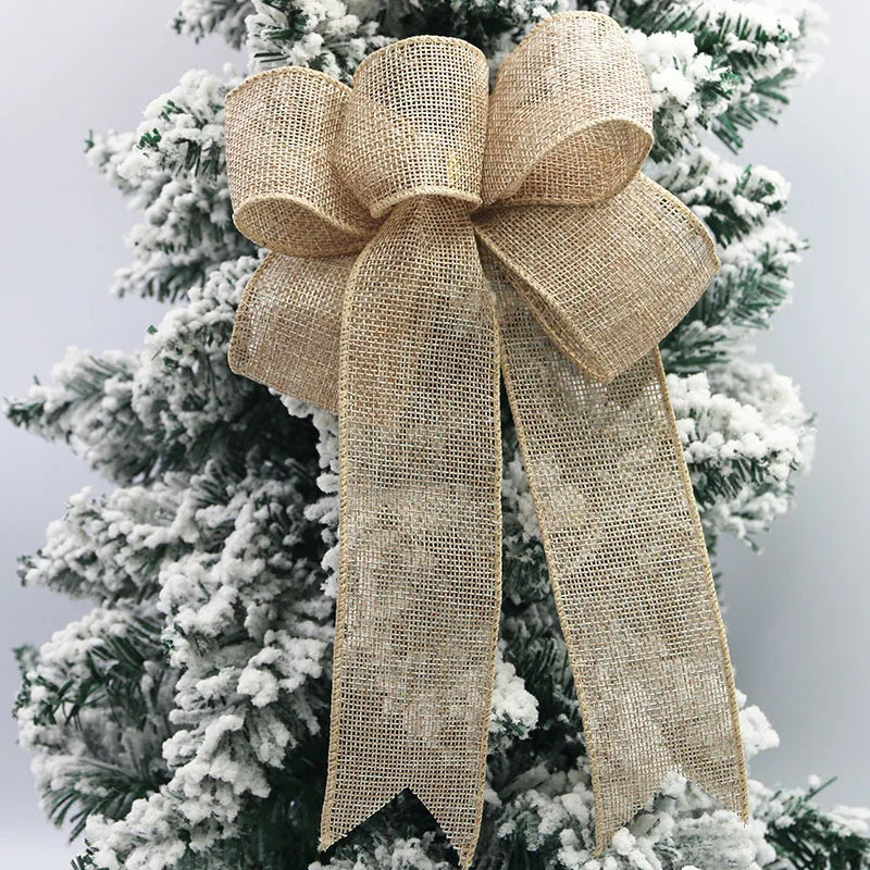 Linen Ribbon Bow Christmas Wreath & Tree Decoration – 2-Pack