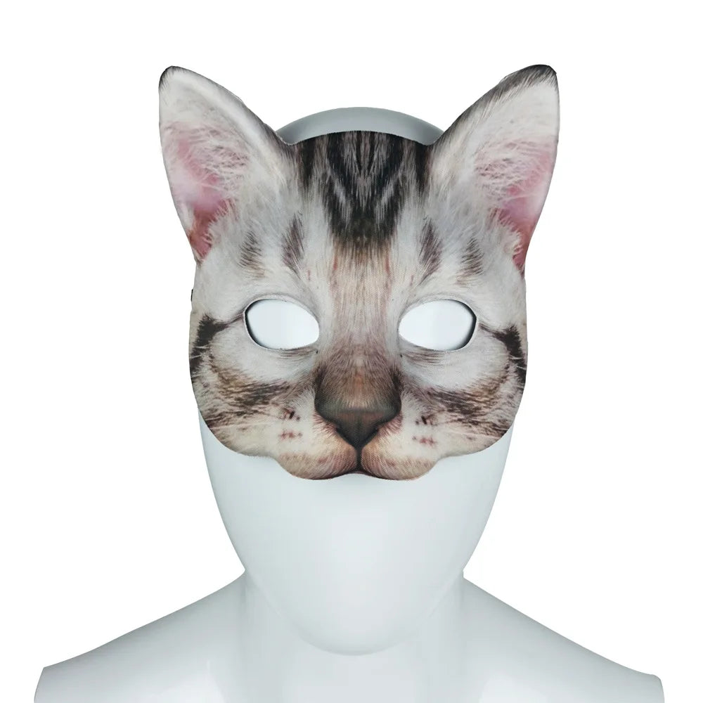 Lifelike Half Face Cat Mask – Unisex Halloween Cosplay Prop