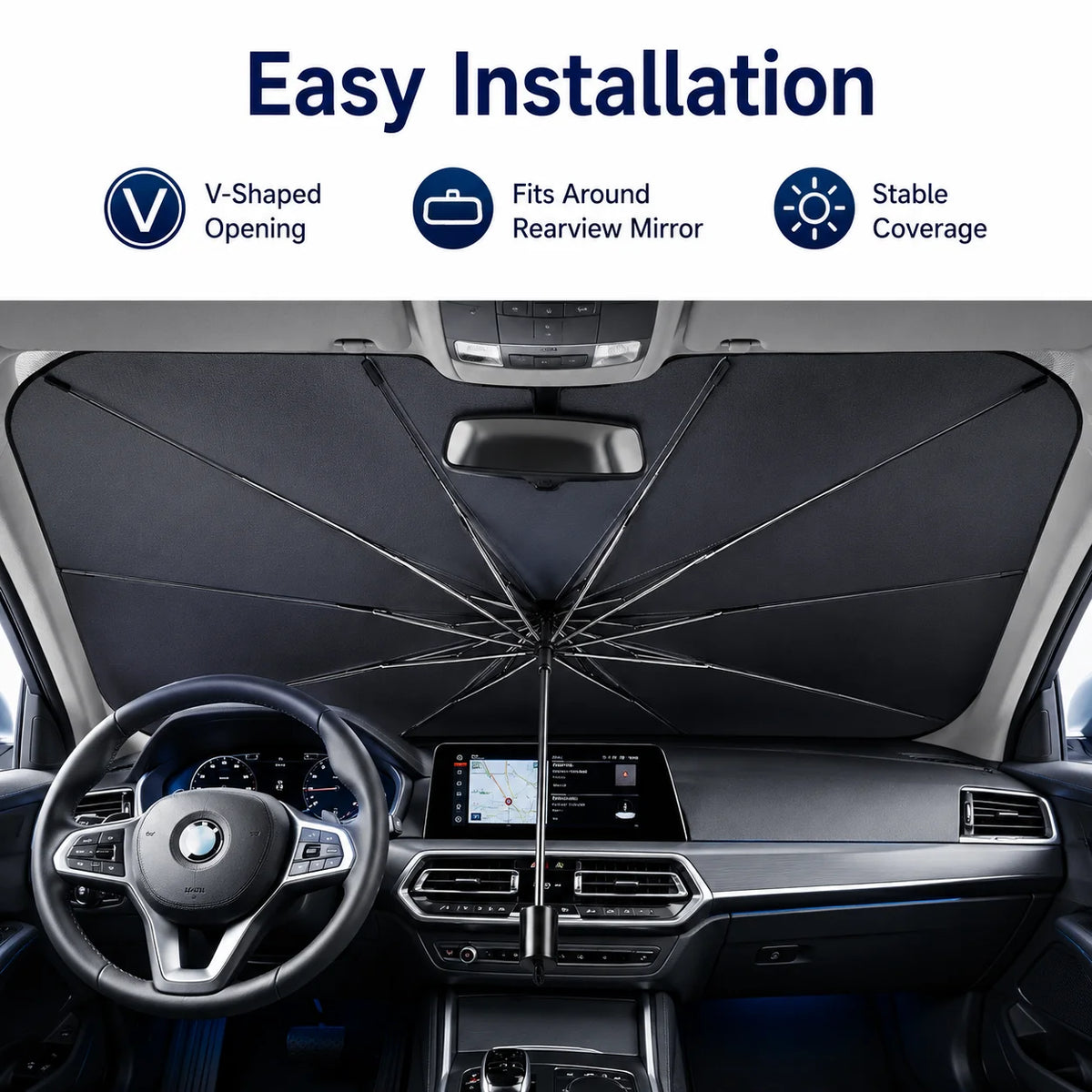 Foldable Car Windshield Sunshade 140×79cm | UV Heat Shield