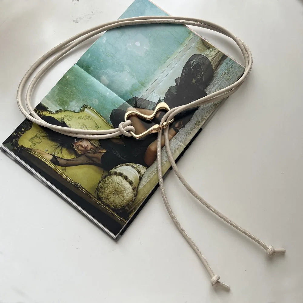 Women's Thin PU Leather Knotted Waist Belt – Golden Buckle