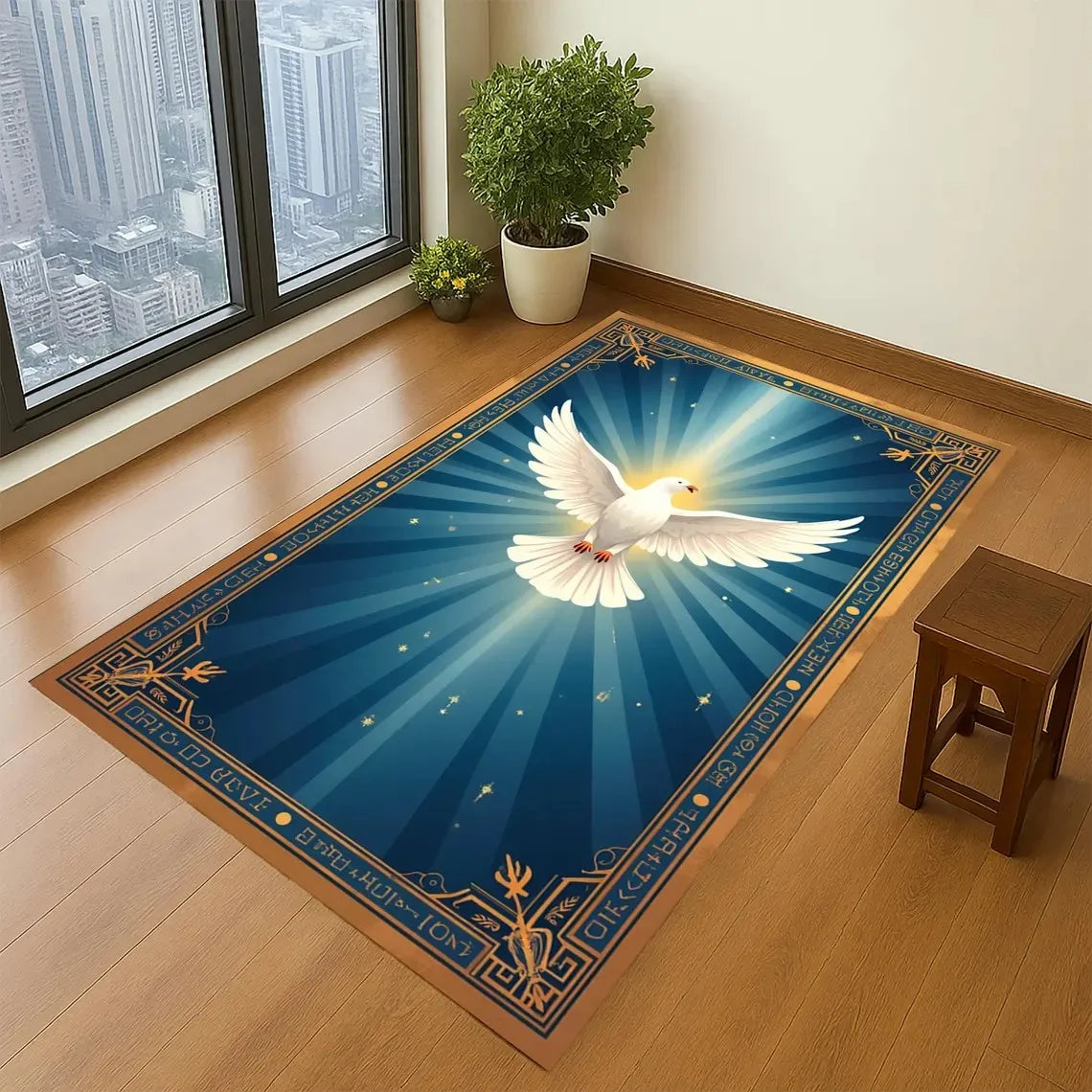 Christian Cross Prayer Rug – Red Teal Byzantine Area Carpet