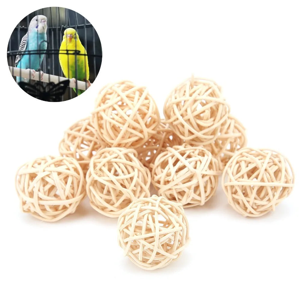 10-Pack Natural Rattan Wicker Balls – Bird Chew Toys 3cm