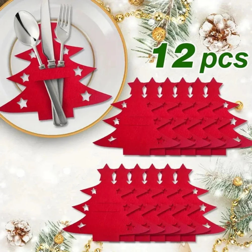 Felt Christmas Tree Placemat Set – Red & Green Holiday Decor