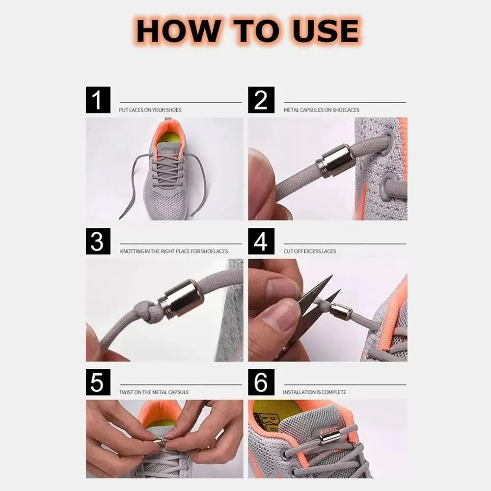 Elastic No-Tie Shoelaces with Metal Lock | One Size Fits All