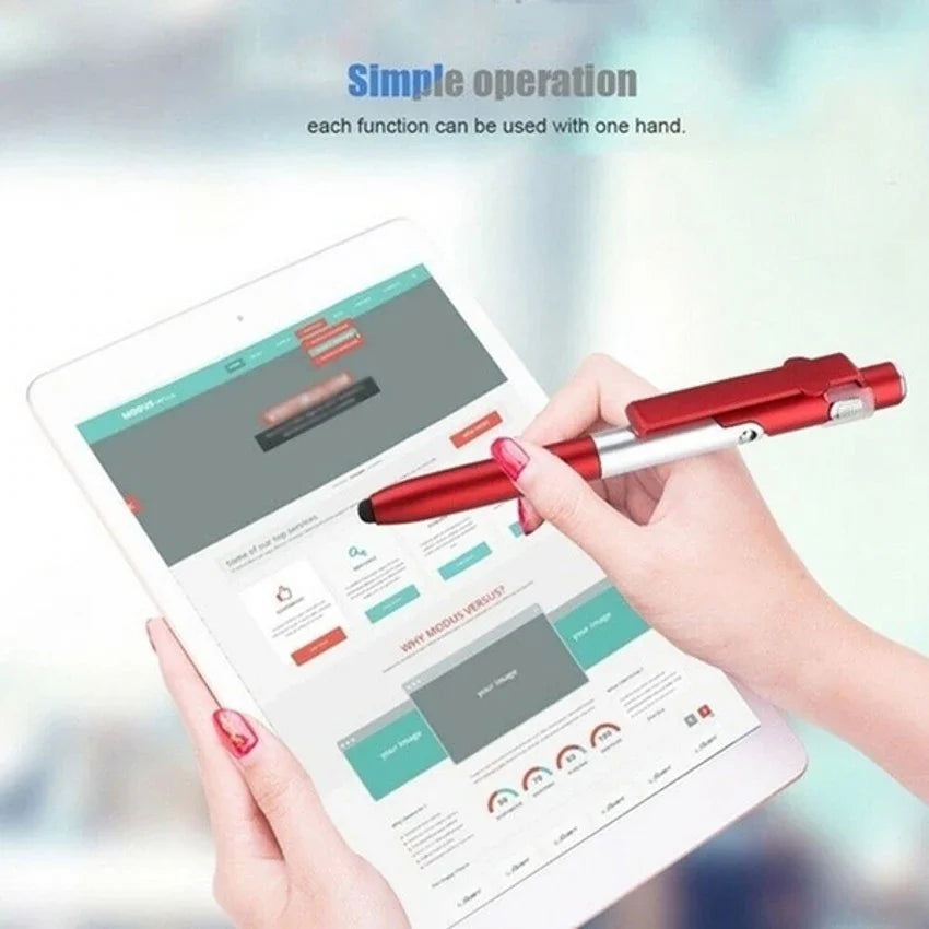 4-in-1 Ballpoint Pen with LED Light, Stylus & Phone Stand