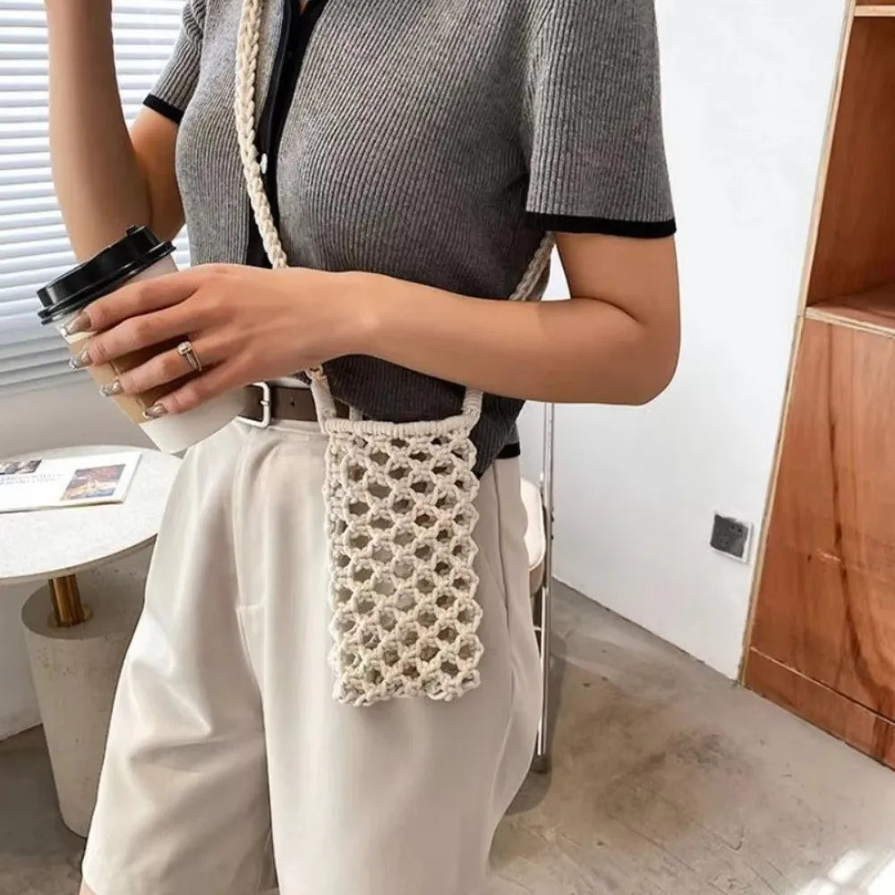 Woven Crochet Crossbody Phone Bag – Lightweight Shoulder Purse