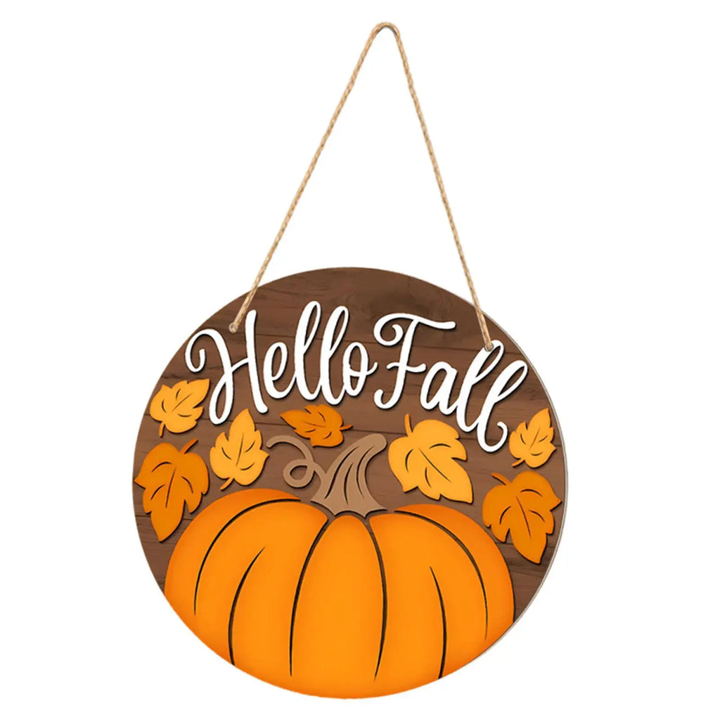 Rustic Autumn Welcome Plaque | Round Wood Hanging Sign