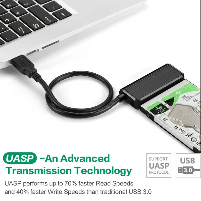 USB 3.0 to SATA III Cable Adapter with DC Power Port | HDD & SSD