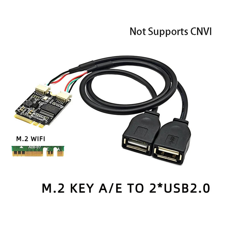 M.2 NGFF Key A/E to Dual USB 2.0 Adapter Card – 25cm Cable