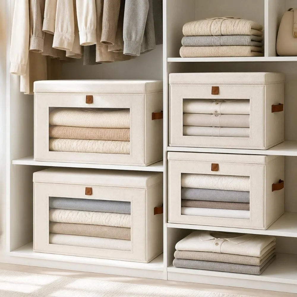 Foldable Fabric Storage Box with Window & Handle – Stackable